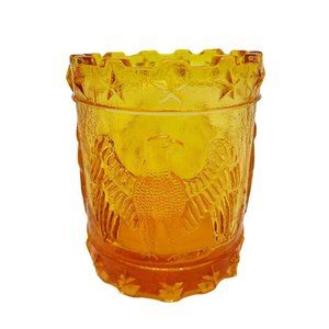 Vintage Amber Glass Kanawha Glass Eagle & Stars Toothpick Holder GLOWS IN UV
